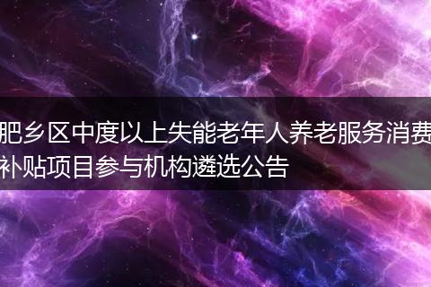 肥乡区中度以上失能老年人养老服务消费补贴项目参与机构遴选公告