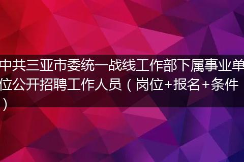 中共三亚市委统一战线工作部下属事业单位公开招聘工作人员（岗位+报名+条件）