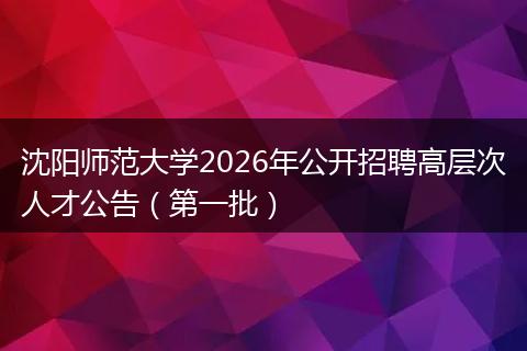 沈阳师范大学2026年公开招聘高层次人才公告（第一批）
