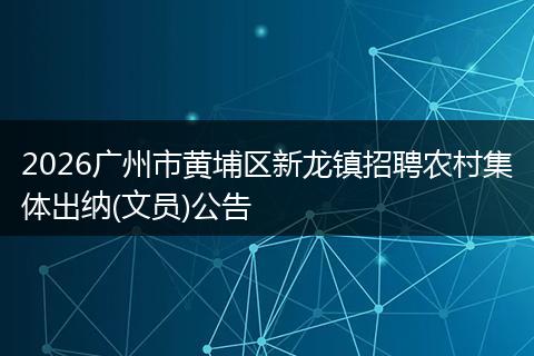2026广州市黄埔区新龙镇招聘农村集体出纳(文员)公告