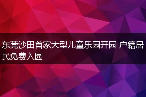东莞沙田首家大型儿童乐园开园 户籍居民免费入园