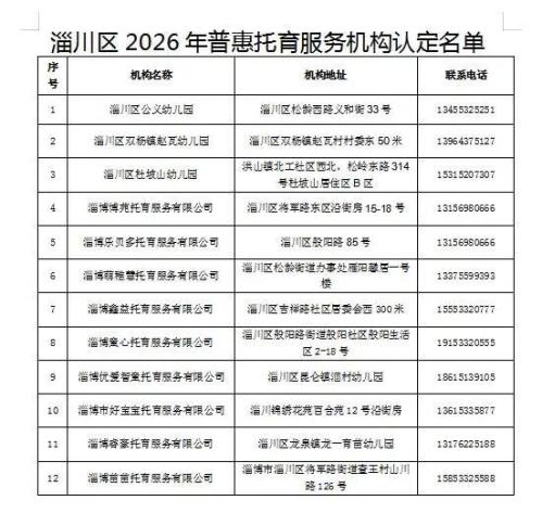 2026淄川普惠托育机构有哪些