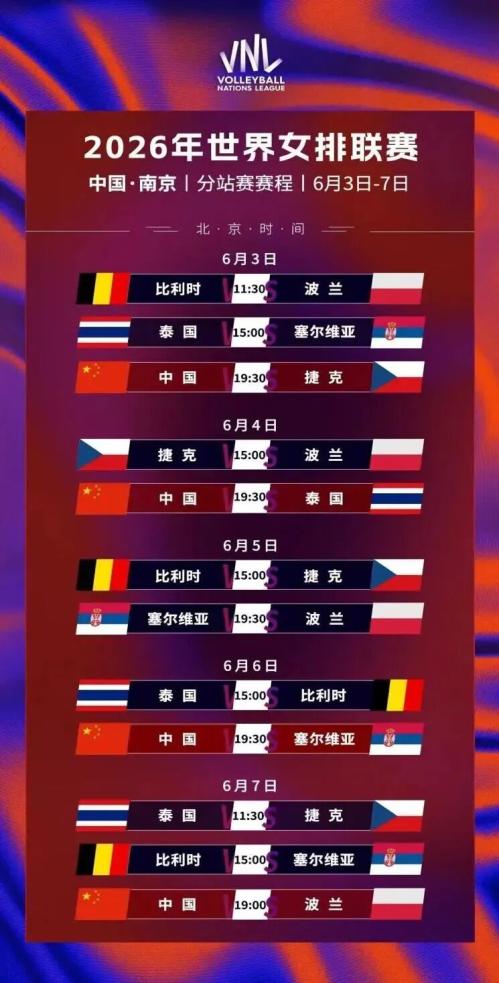 2026世界女排联赛南京站赛程