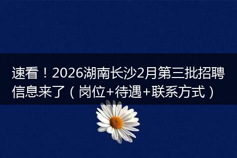 速看！2026湖南长沙2月第三批招聘信息来了（岗位+待遇+联系方式）