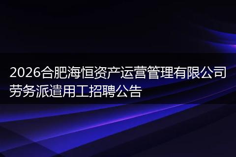 2026合肥海恒资产运营管理有限公司劳务派遣用工招聘公告