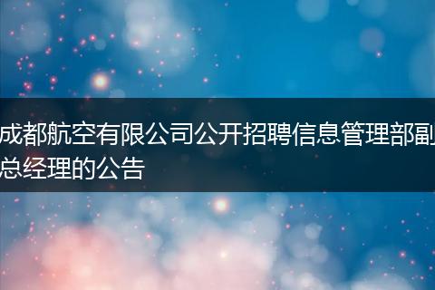 成都航空有限公司公开招聘信息管理部副总经理的公告