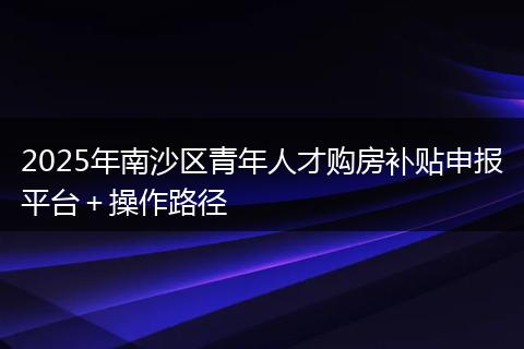 2025年南沙区青年人才购房补贴申报平台＋操作路径