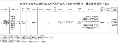 湖南省文物考古研究院2026年高层次人才公开招聘公告