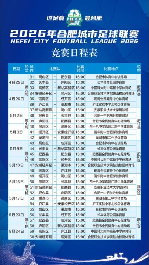 2026合肥城市足球联赛竞赛日程表