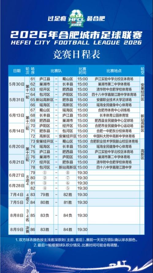 2026合肥城市足球联赛竞赛日程表