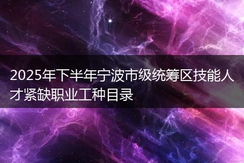 2025年下半年宁波市级统筹区技能人才紧缺职业工种目录