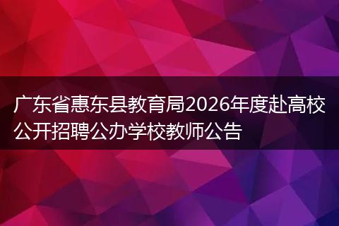 广东省惠东县教育局2026年度赴高校公开招聘公办学校教师公告