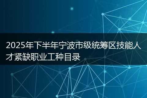 2025年下半年宁波市级统筹区技能人才紧缺职业工种目录