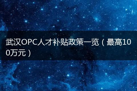 武汉OPC人才补贴政策一览（最高100万元）