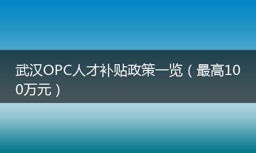 武汉OPC人才补贴政策一览（最高100万元）