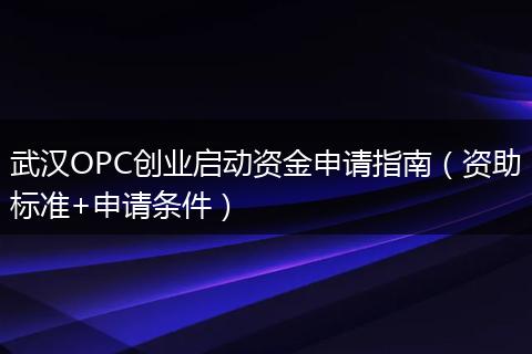 武汉OPC创业启动资金申请指南（资助标准+申请条件）