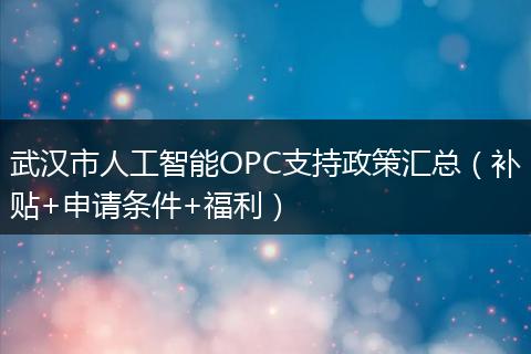 武汉市人工智能OPC支持政策汇总（补贴+申请条件+福利）