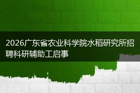 2026广东省农业科学院水稻研究所招聘科研辅助工启事