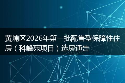 黄埔区2026年第一批配售型保障性住房（科峰苑项目）选房通告