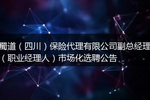 蜀道（四川）保险代理有限公司副总经理（职业经理人）市场化选聘公告