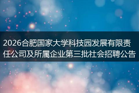 2026合肥国家大学科技园发展有限责任公司及所属企业第三批社会招聘公告