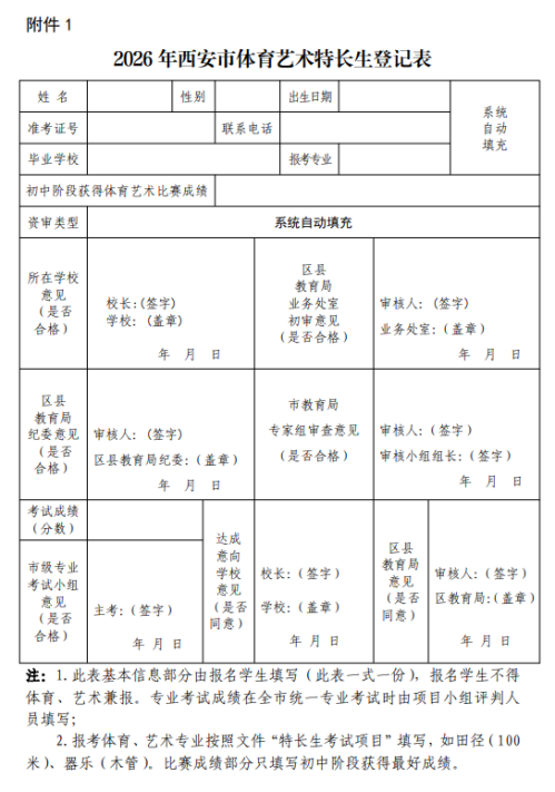 西安中考九年级特长生报名资格审查