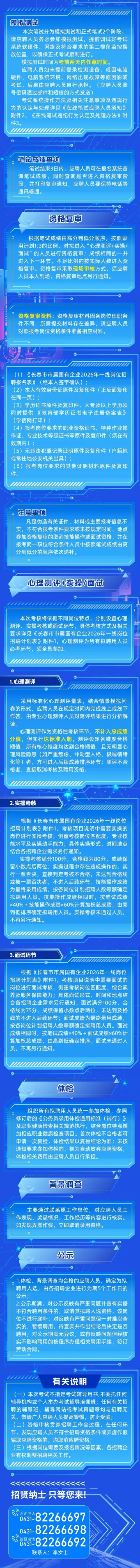 2026长春市市属国有企业一线岗位招聘194人