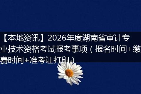 【本地资讯】2026年度湖南省审计专业技术资格考试报考事项（报名时间+缴费时间+准考证打印）