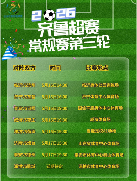 【本地资讯】2026齐鲁超赛常规赛第三轮赛程