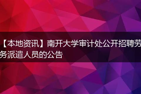 【本地资讯】南开大学审计处公开招聘劳务派遣人员的公告