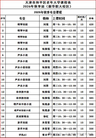 【本地资讯】天津市和平区老年大学2026年开学时间及上课地点