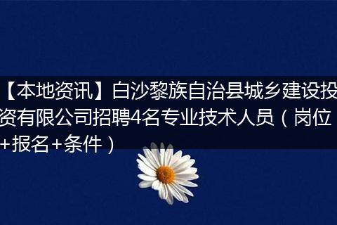 【本地资讯】白沙黎族自治县城乡建设投资有限公司招聘4名专业技术人员（岗位+报名+条件）